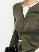 prestashop:1:4793:23257 | Green Contrast V-Neck Layered Knit Top