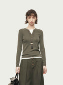 prestashop:1:4793:23295 | Green Contrast V-Neck Layered Knit Top