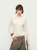 prestashop:1:4796:23238 | White Asymmetric Tie Beaded Long Sleeve Top