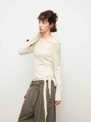 prestashop:1:4796:23240 | White Asymmetric Tie Beaded Long Sleeve Top