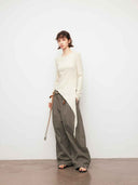 prestashop:1:4796:23242 | White Asymmetric Tie Beaded Long Sleeve Top