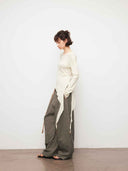 prestashop:1:4796:23243 | White Asymmetric Tie Beaded Long Sleeve Top