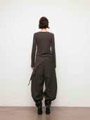 prestashop:1:4797:23236 | Brown Asymmetric Tie Beaded Long Sleeve Top