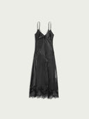 prestashop:1:4804:23334 | Black Satin Paneled Lace Decorative Dress