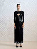 prestashop:1:4804:23335 | Black Satin Paneled Lace Decorative Dress