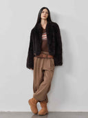 prestashop:1:4876:23605 | Brown Toscana Shearling Stand-Collar Short Jacket