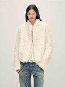 prestashop:1:4878:23612 | White Toscana Shearling Stand-Collar Short Jacket
