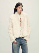 prestashop:1:4878:23614 | White Toscana Shearling Stand-Collar Short Jacket