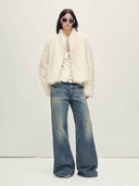 prestashop:1:4878:23615 | White Toscana Shearling Stand-Collar Short Jacket