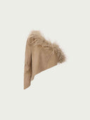 prestashop:1:4984:24275 | Brown Asymmetric Suede Cape with Ostrich Feather Trim