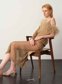 prestashop:1:4984:24278 | Brown Asymmetric Suede Cape with Ostrich Feather Trim