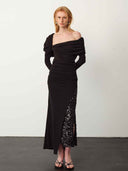 prestashop:1:4991:24251 | Black Fine Sequin Tencel Wool Gathered Skirt