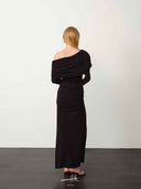 prestashop:1:4991:24253 | Black Fine Sequin Tencel Wool Gathered Skirt