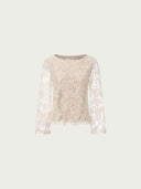 prestashop:1:4993:24237 | Apricot Lace Jacquard Sheer Blouse