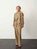 prestashop:1:4994:24232 | Khaki Scarf-Collar Tie-Cuff Blouse