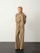 prestashop:1:4994:24233 | Khaki Scarf-Collar Tie-Cuff Blouse