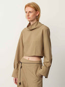 prestashop:1:4997:24216 | Khaki Wide-Neck Cinched Cuff Blouse