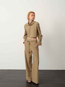 prestashop:1:4997:24217 | Khaki Wide-Neck Cinched Cuff Blouse