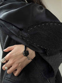 prestashop:1:5013:24882 | Black Silver Flow Hand-Cut Leather Gemstone Bracelet
