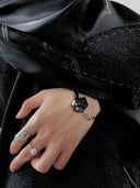 prestashop:1:5013:24889 | Black Silver Flow Hand-Cut Leather Gemstone Bracelet