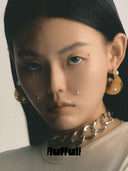 prestashop:1:5224:25135 | Gold Twisted Red Blood Cell Textured Wave Surface Earrings