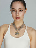 prestashop:1:5363:25799 | Vintage Silver Flower Diamond Rose Choker