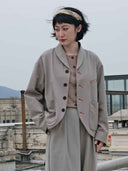 prestashop:1:5458:26685 | Khaki-Grey Rounded Hem Vintage Blazer