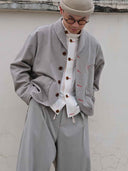 prestashop:1:5458:26690 | Khaki-Grey Rounded Hem Vintage Blazer