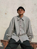 prestashop:1:5460:26674 | Light Khaki Grey Double Layer Hem Shirt