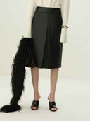 prestashop:1:5486:26590 | Black Braided Vegan Leather Midi Skirt