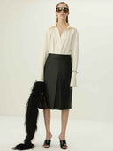 prestashop:1:5486:26591 | Black Braided Vegan Leather Midi Skirt