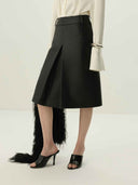 prestashop:1:5486:26592 | Black Braided Vegan Leather Midi Skirt