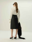 prestashop:1:5486:26595 | Black Braided Vegan Leather Midi Skirt