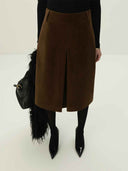 prestashop:1:5487:26598 | Chocolate Brown Vegan Suede Midi Skirt