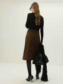 prestashop:1:5487:26601 | Chocolate Brown Vegan Suede Midi Skirt
