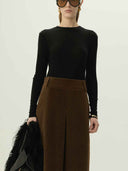 prestashop:1:5487:26602 | Chocolate Brown Vegan Suede Midi Skirt