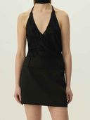 prestashop:1:5488:26605 | Black Linen Textured Belted Mini Skirt