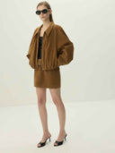 prestashop:1:5489:26607 | Caramel Brown Vegan Suede Belted Mini Skirt