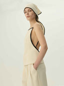 prestashop:1:5490:26559 | Beige Linen Textured Color Block Triangle Scarf