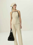 prestashop:1:5490:26561 | Beige Linen Textured Color Block Triangle Scarf