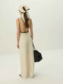 prestashop:1:5490:26562 | Beige Linen Textured Color Block Triangle Scarf