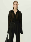 prestashop:1:5535:27008 | Black Sheer Chiffon Pleated Blouse