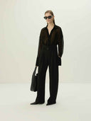 prestashop:1:5535:27009 | Black Sheer Chiffon Pleated Blouse
