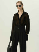prestashop:1:5535:27010 | Black Sheer Chiffon Pleated Blouse