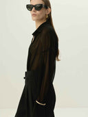 prestashop:1:5535:27012 | Black Sheer Chiffon Pleated Blouse