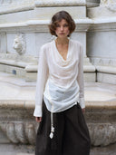 prestashop:1:5564:27095 | Beige Draped Neck Shirt