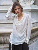prestashop:1:5564:27098 | Beige Draped Neck Shirt