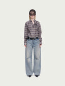 prestashop:1:5612:27266 | Plaid Asymmetric Draped Rose Shirt