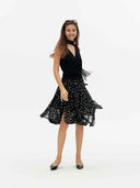 prestashop:1:5713:27921 | Black Asymmetrical Polka Dot Midi Skirt