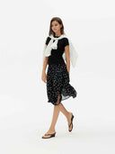 prestashop:1:5713:27922 | Black Asymmetrical Polka Dot Midi Skirt